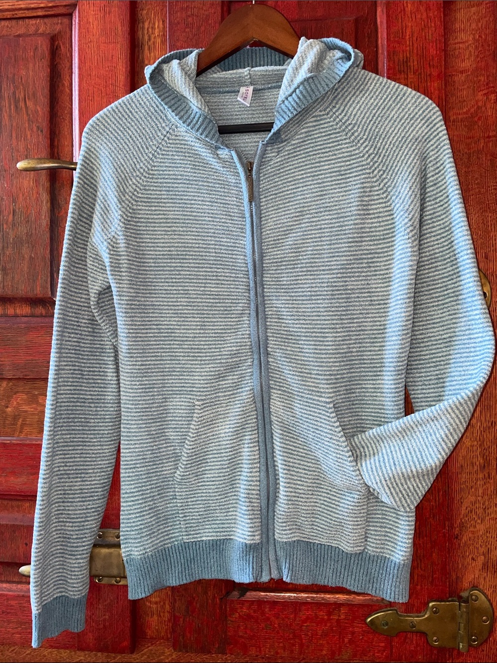 Soybu Aqua Striped Micro-Chenille Zip-Up Hoodie with Kangaroo Pockets Sz Medium